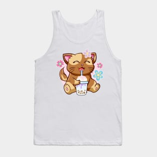 Boba Cat Tea Neko Girl Teen Bubble Kawaii Anime Japanese Tank Top